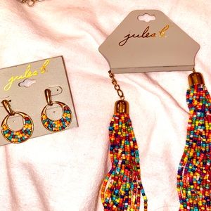 NWT Jules B. Seed Bead Colorful Chunky Necklace and Earring Set
